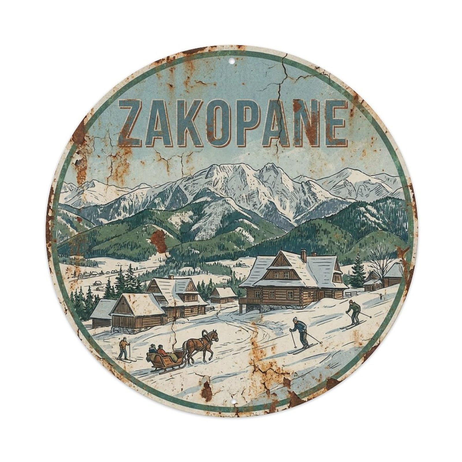 Poland Travel Retro Zakopane Vintage Metal Tin Sign Plaque Wall Decor for Cafe, Club Bar, Office, Garden Metal Poster 8x8Inch