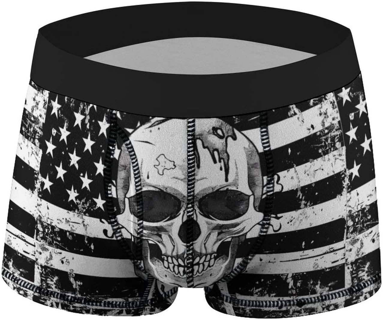 Black White US Flag with Skull Novelty Men's Trunks Soft Breathable Underwear Patterned Stretch Briefs