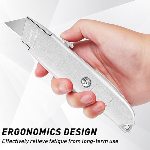 Miniatura 4 de DIYSELF Paquete de 4 cortadores de caja, cortador de caja de aluminio retráctil, resistente para cajas, cartón y cartones, cuchillas de acero al