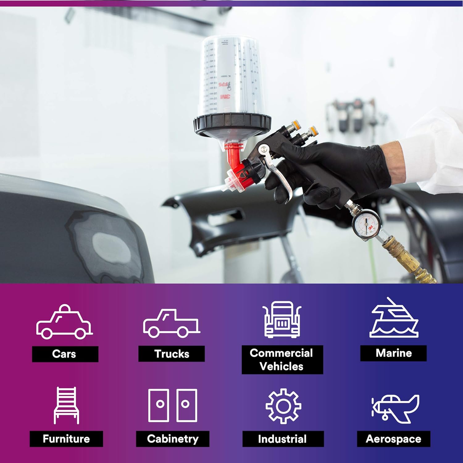 3M PPS (Original Series) Paint Spray Gun Cup Lids and Liners Kit, Large, 28 oz, 200-micron Filter, Use w/ Paint Gun for Cars, Furniture, Home, 25 Disposable Lids and Liners, 10 Sealing Plugs, Factory