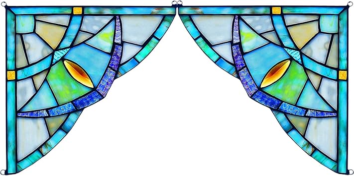 Capulina Tiffany Stained Glass Panel Window Door Corner Hangings 1 Pair