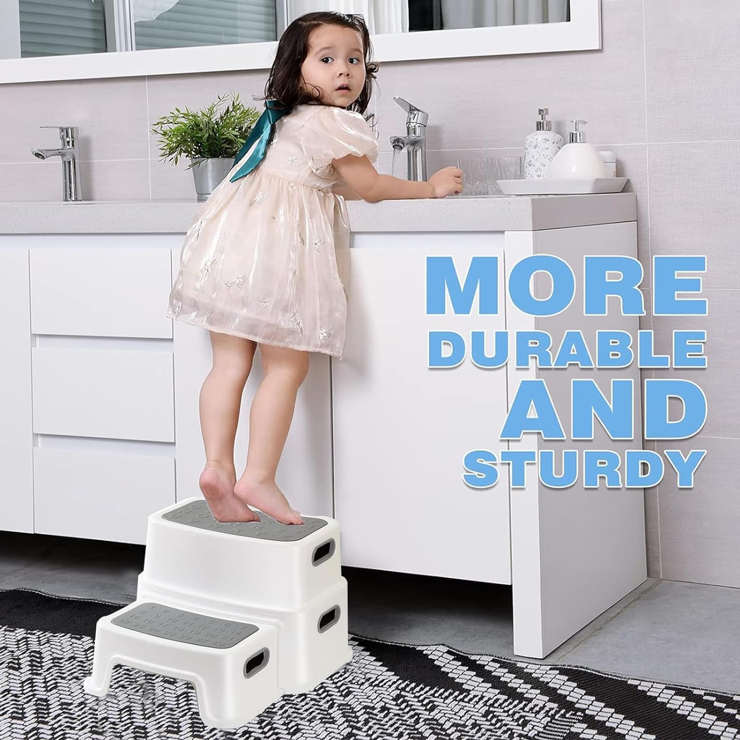 WU Step Stool for Kids – Toddler Sink Step Up Stool for Kitchen – Bathroom Safety Bottom as Potty Training Stool -Double Step Stool for Kitchen,Bathroom for Brushing Teeth || Pack of 1