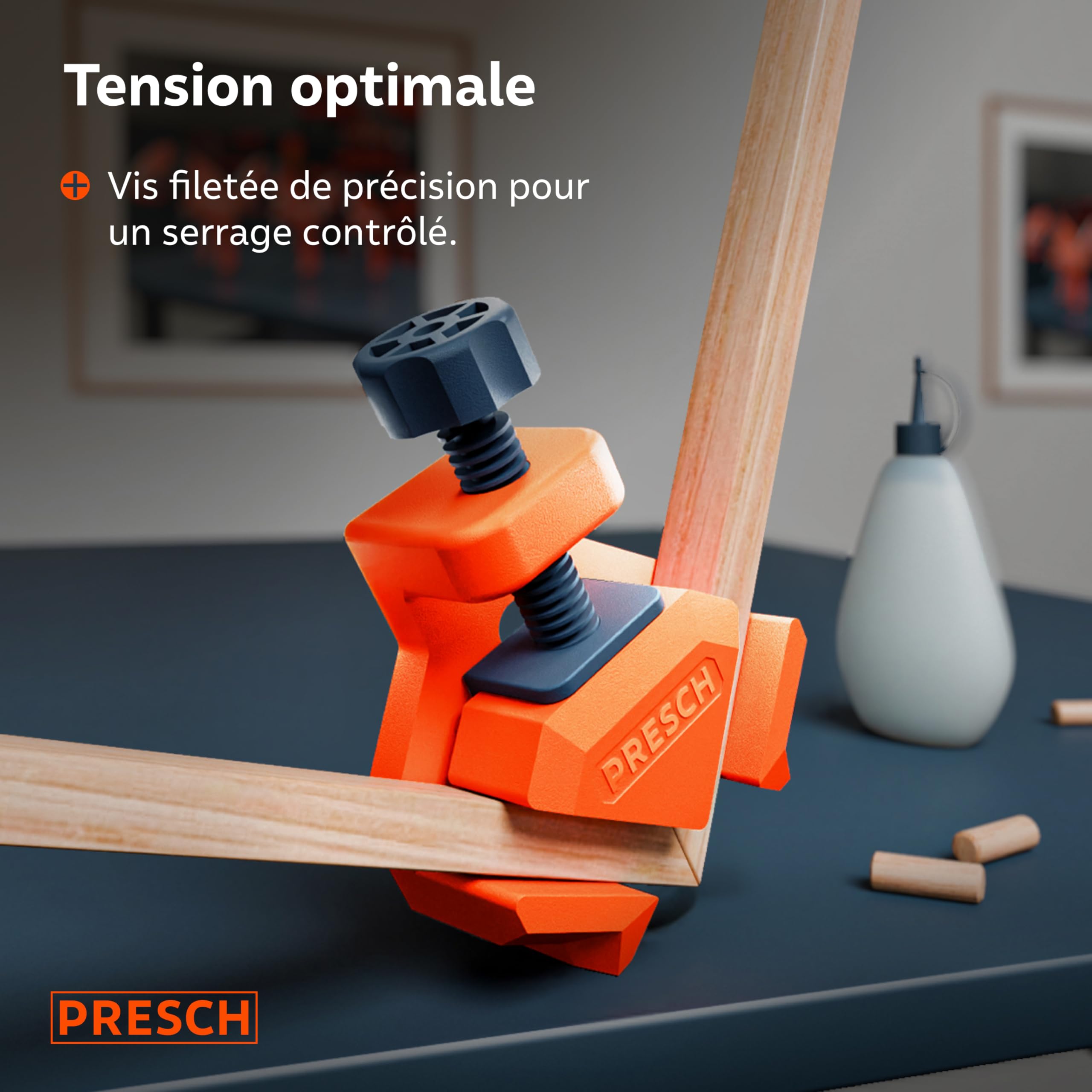 Presch Serre joint angle 4 pcs - Presse d'angle pour épaisseur de panneaux jusqu'à 26 mm - Force de serrage de 25 kg pour le collage - Pince à angle droit en plastique renforcé de fibres de verre