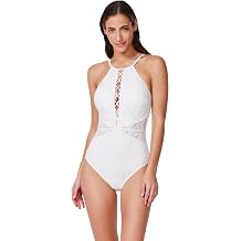 Profile by Gottex Skyfall Textured High Neck One Piece- Front & Back Lining, Soft Cups, Adjustable Straps, Mesh Side Cutouts