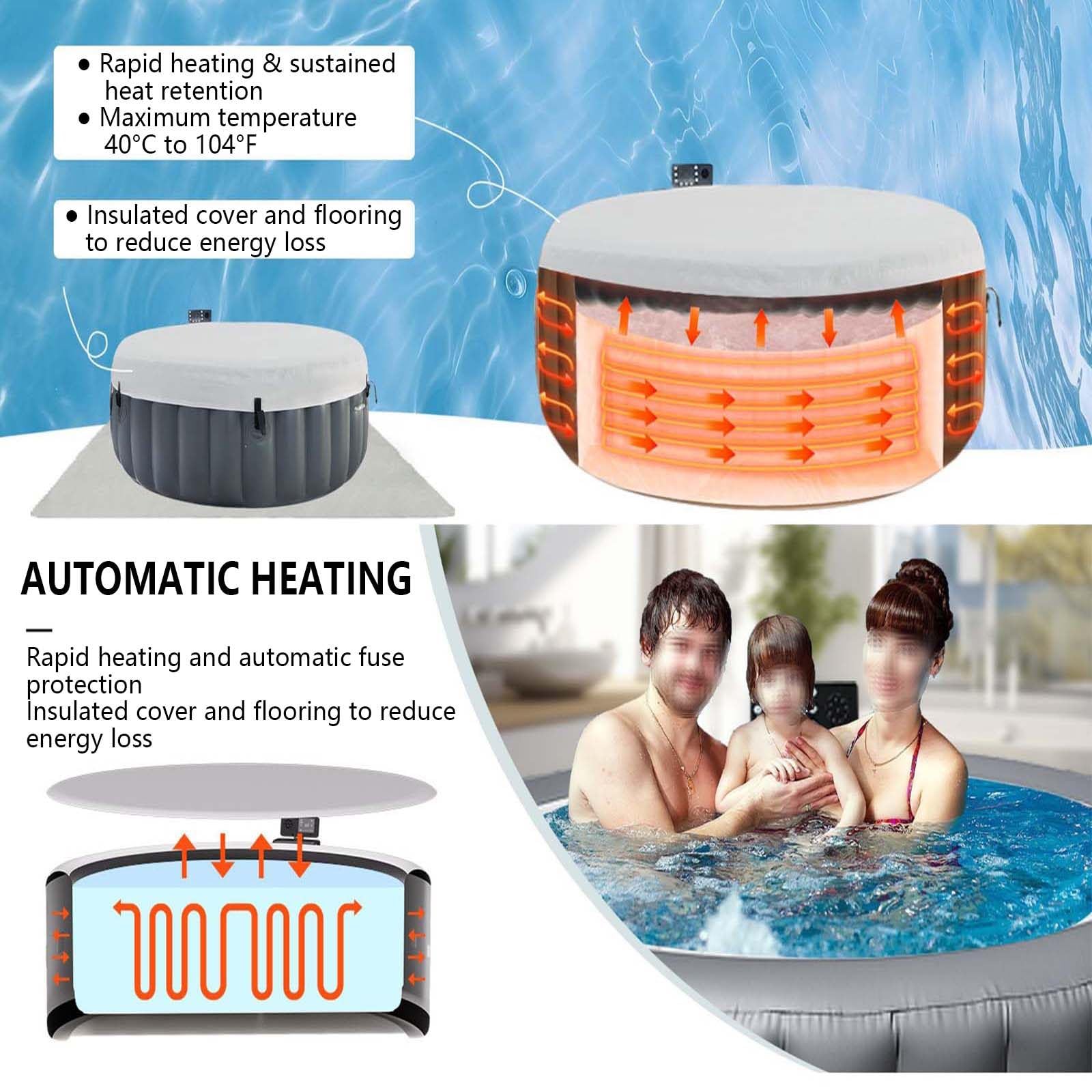 Przenośna wanna spa hydromasażem trwała nadmuchiwana wanna masażem Grey | Wanny z hydromasażem na zewnątrz leniwe przenośne nadmuchiwane okrągłe jacuzzi użytku wewnątrz i na zewnątrz