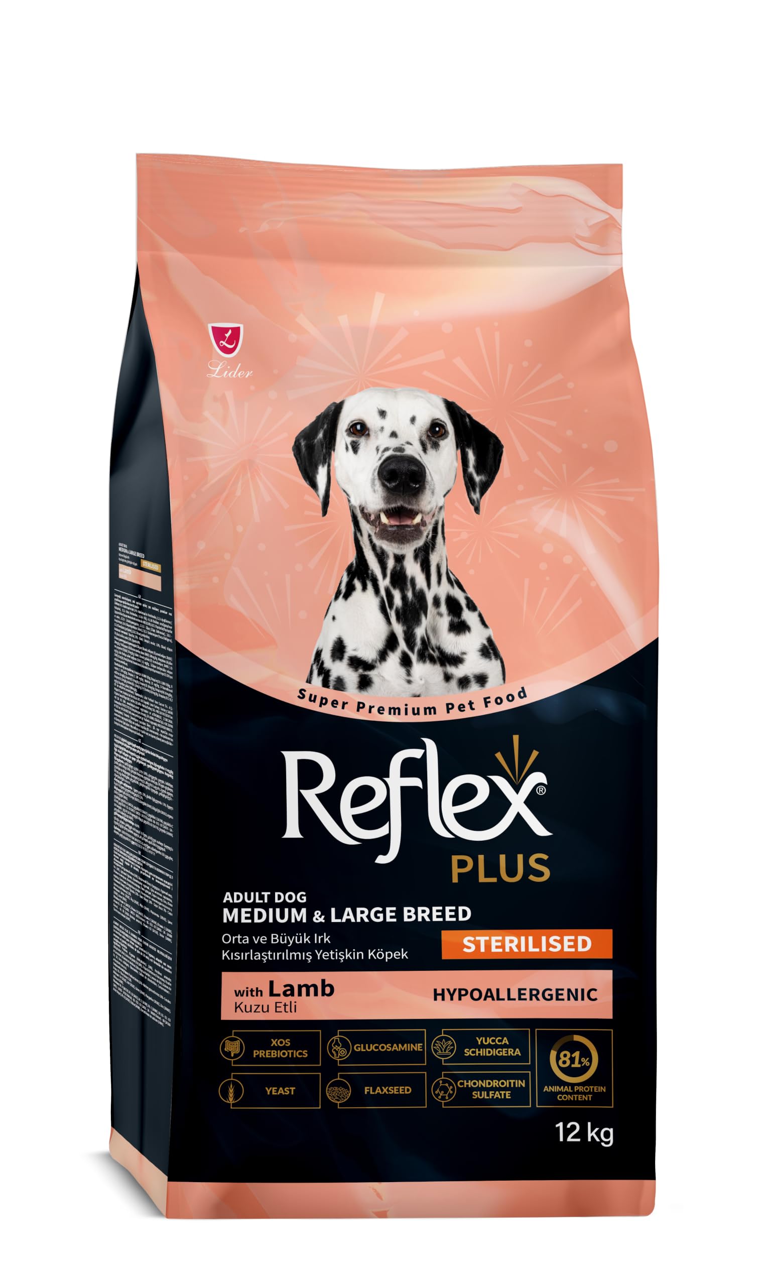 Reflex Plus Orta ve Büyük Irklar için Kuzu Etli Kısırlaştırılmış Yetişkin Köpek Maması 12 kg
