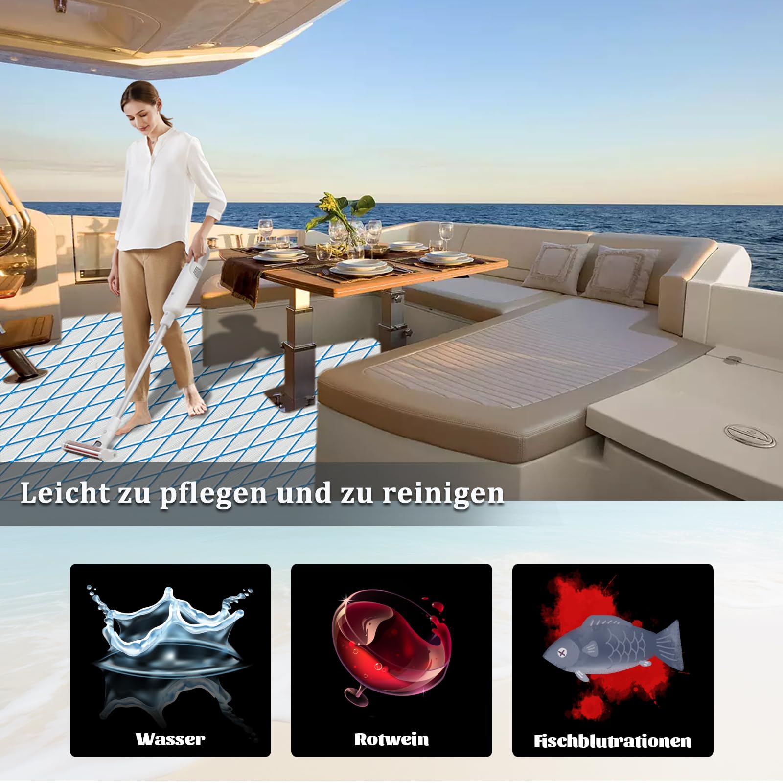 HXBYX Eva - Rivestimento per pavimento in schiuma con retro adesivo da 3 m, spessore 6 mm, con diamanti e marini, antiscivolo, per kayak, yacht, SwimPool RV, 240 x 112/72/40 cm