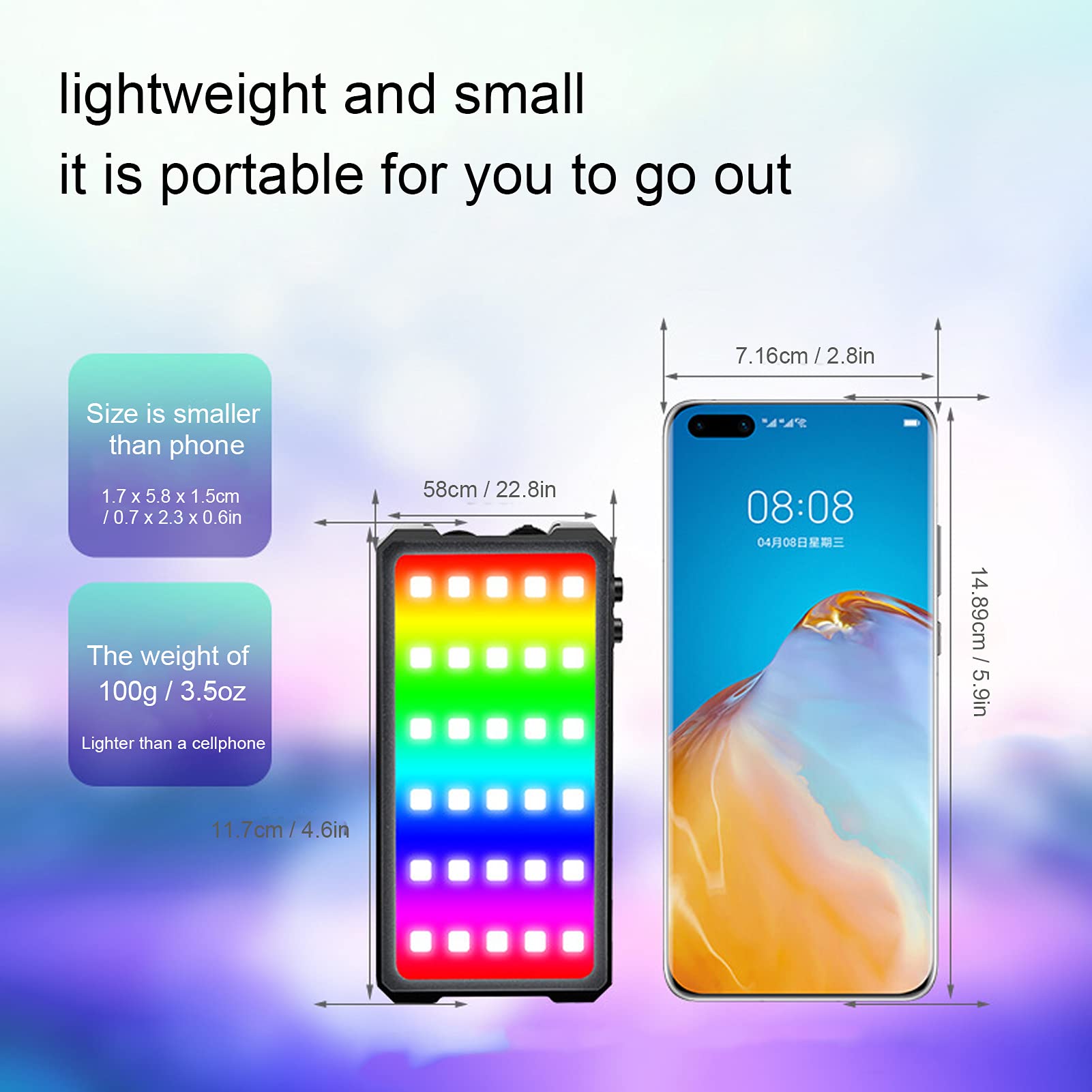 Mini luz de relleno LED, luz de video RGB de color completo Luz de cámara LED Lámpara de bolsillo SLR pequeña recargable de 2300 mAh, con cabezal de bola para zapatos fríos, para disparar y grabar vid