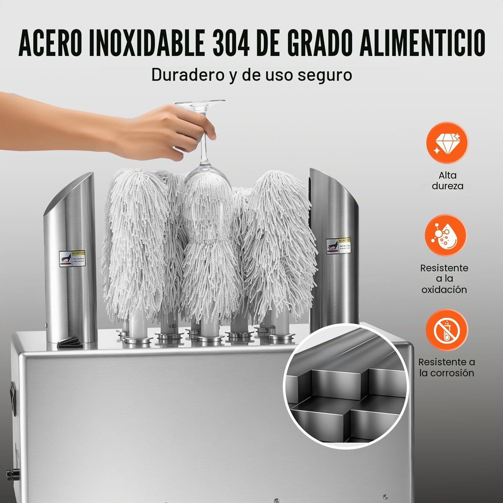 VEVOR Pulidora de Copas de Vino con 8 Cepillos Pulidora de Copas Eléctrica Comercial de 660 tazas/hora para Copas de Champán, Vasos de Cerveza, Jarras, para Bares, Restaurantes, Cocinas, Plata