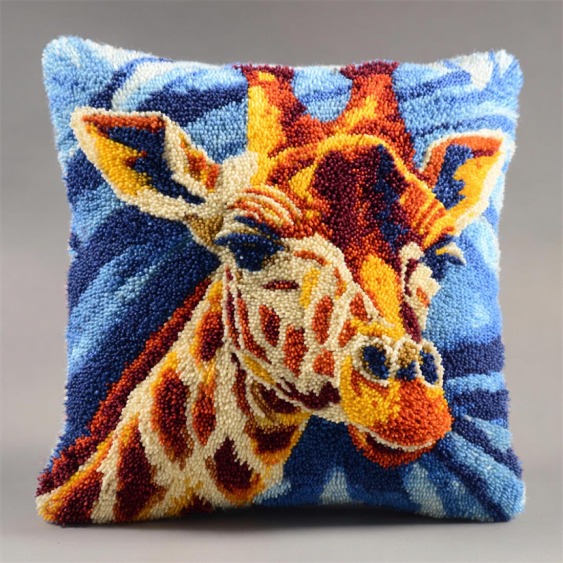 Kitquiver Animal DIY Latch Hook Kit Cartoon Giraffe DIY Latch Hook Kits Pillowcase Embroidery,Knitting,Gift for Adults/Beginners 17x17In