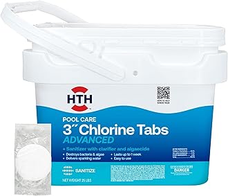 42055W Pool Care 3" Chlorine Tabs Advanced, Individually Wrapped Tablets - Swimming Pool Sanitizer with Clarifier & Algaecide, Destroys Bacteria & Algae, Delivers Clear Water All Season, 25 lbs