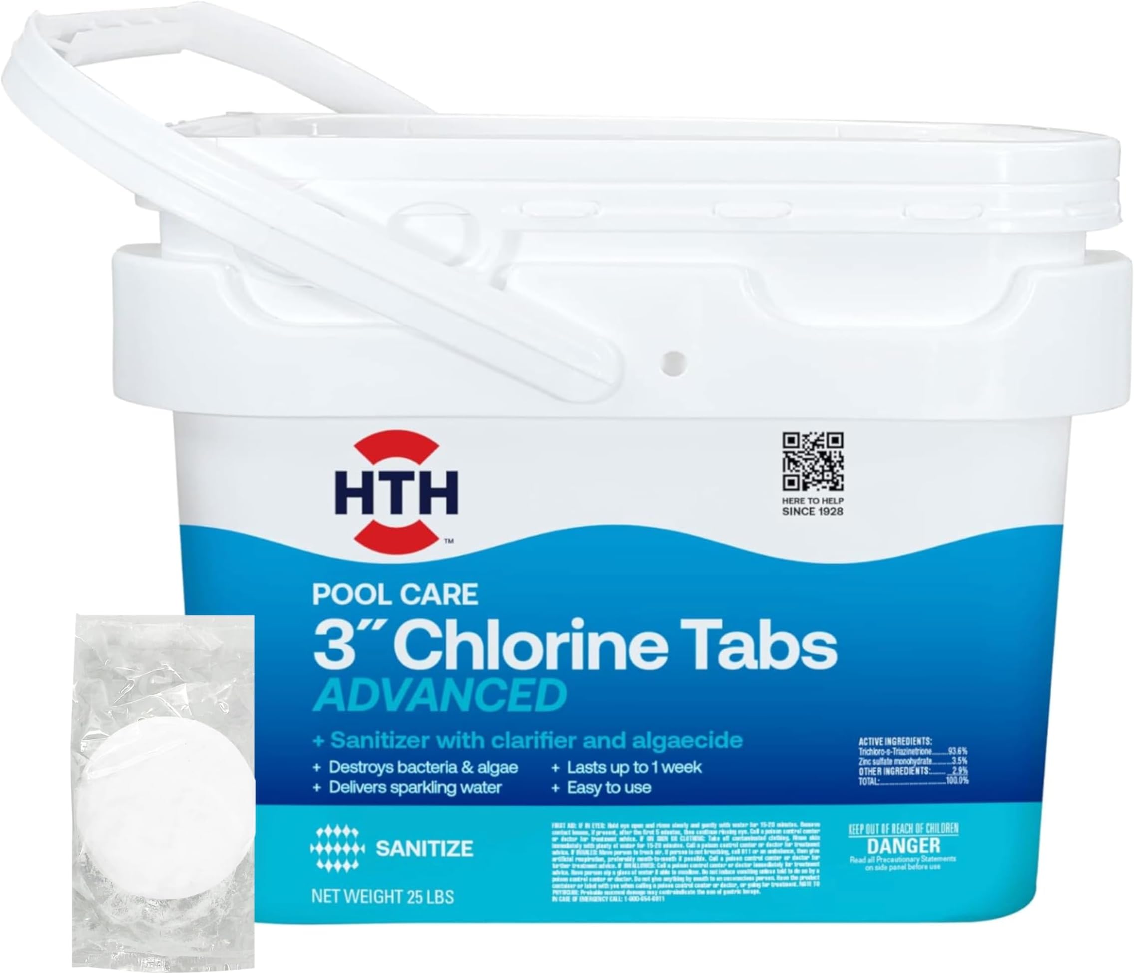 42055W Swimming Pool Care 3" Chlorine Tabs Advanced, Individually Wrapped Tablets, 25lb
