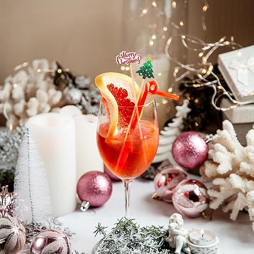 Vista 5 de Whaline 120Pcs Christmas Cocktail Picks 6 Styles Decorative Santa Elk Snowman Handmade Bamboo Toothpicks Merry Xmas Garnish Sticks for Appetizers