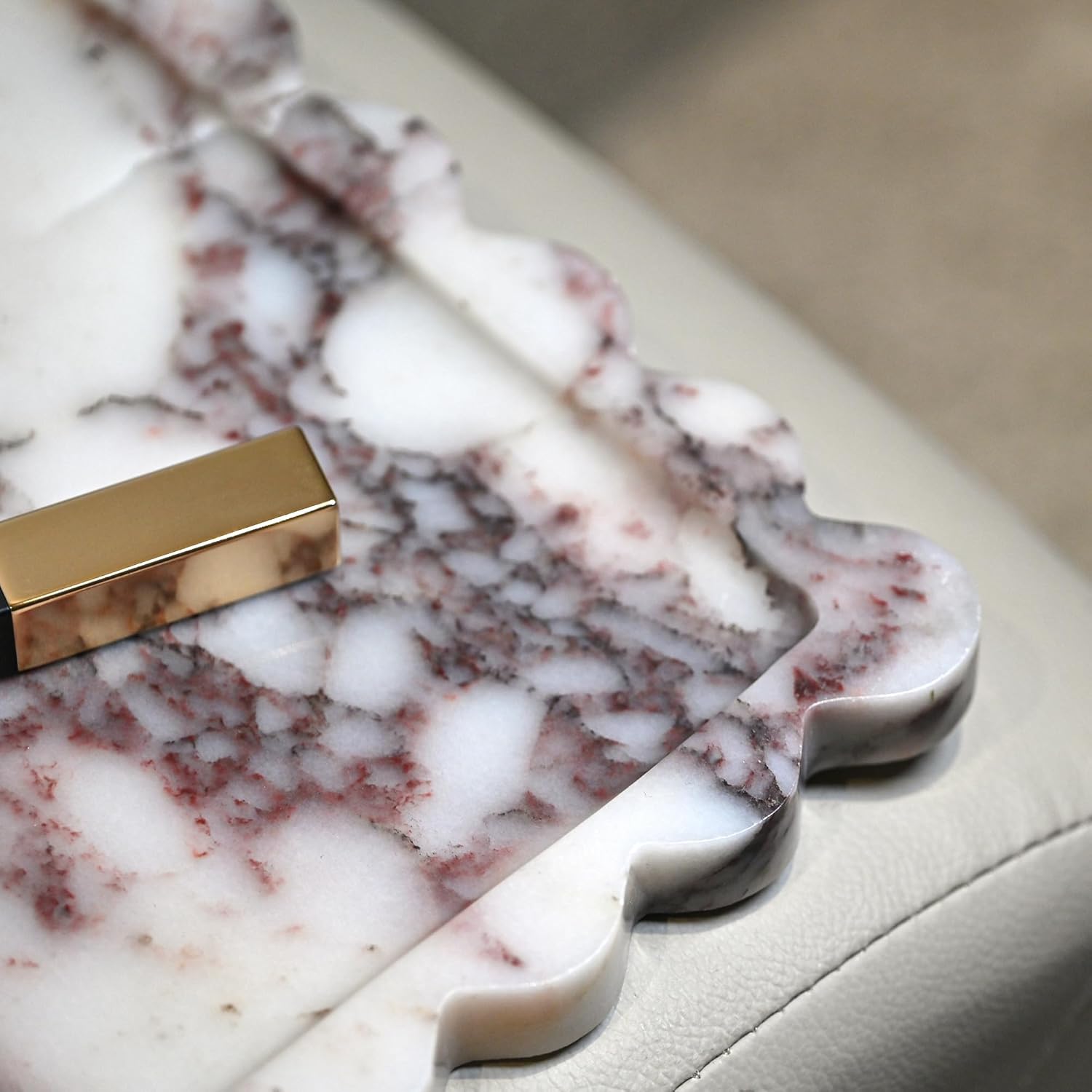 Genuine Calacatta Viola Scalloped Marble Tray, Real Natural Marble Stone Tray, Luxury Decorative Trays for Bathroom, Dresser, Vanity, Kitchen, Home Decor, 10.6" x 8", Calacatta Viola Purple