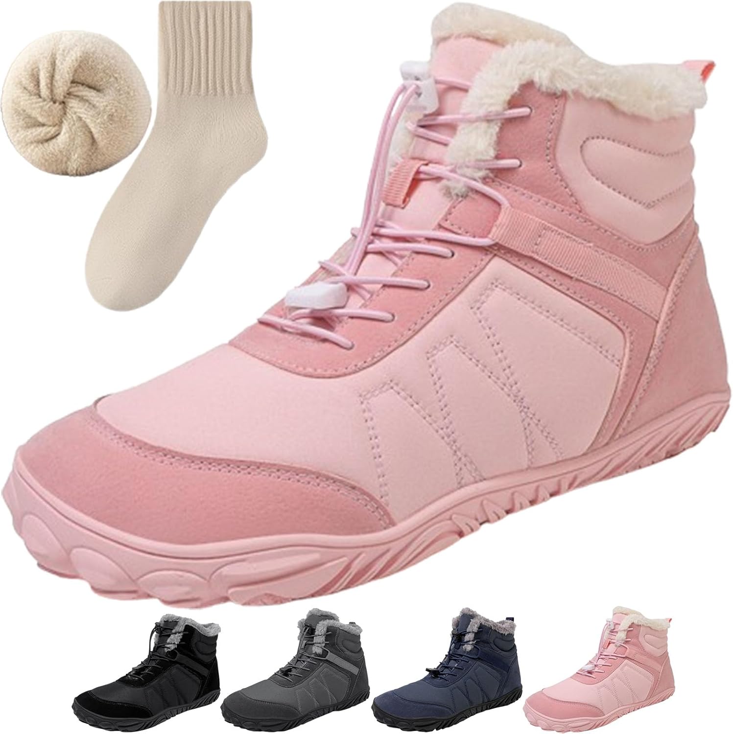 Hike Winter Barefoot Womens Men, Waterproof Non-Slip Snow Boots, Casual Outdoor Footwear Warm Walking Boots