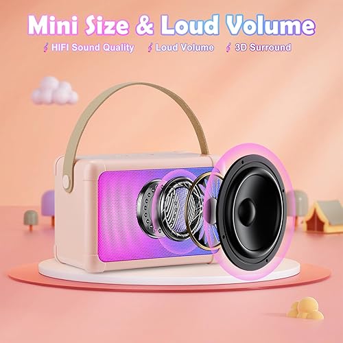 Miniatura 2 de Máquina de karaoke para niños, mini altavoz portátil de karaoke Bluetooth con 2 micrófonos inalámbricos y luces coloridas para niños y adultos,