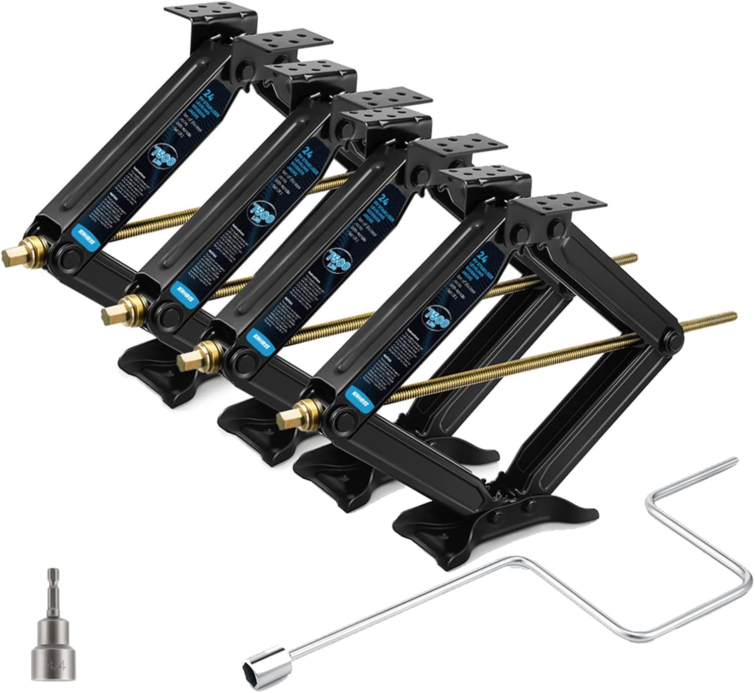 [Upgrade] Kohree 7500lbs RV Stabilizer Leveling Scissor Jacks 24" for Travel Trailer Camper, Set of 4, Heavy Duty RV Stabilizer Jacks Kit with Crank Handle and Drill Bit