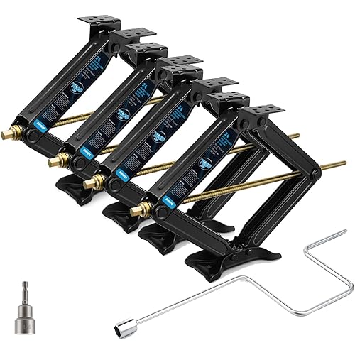 [Upgrade] Kohree 7500lbs RV Stabilizer Leveling Scissor Jacks 24" for Travel Trailer Camper, Set of 4, Heavy Duty RV Stabilizer Jacks Kit with Crank Handle and Drill Bit