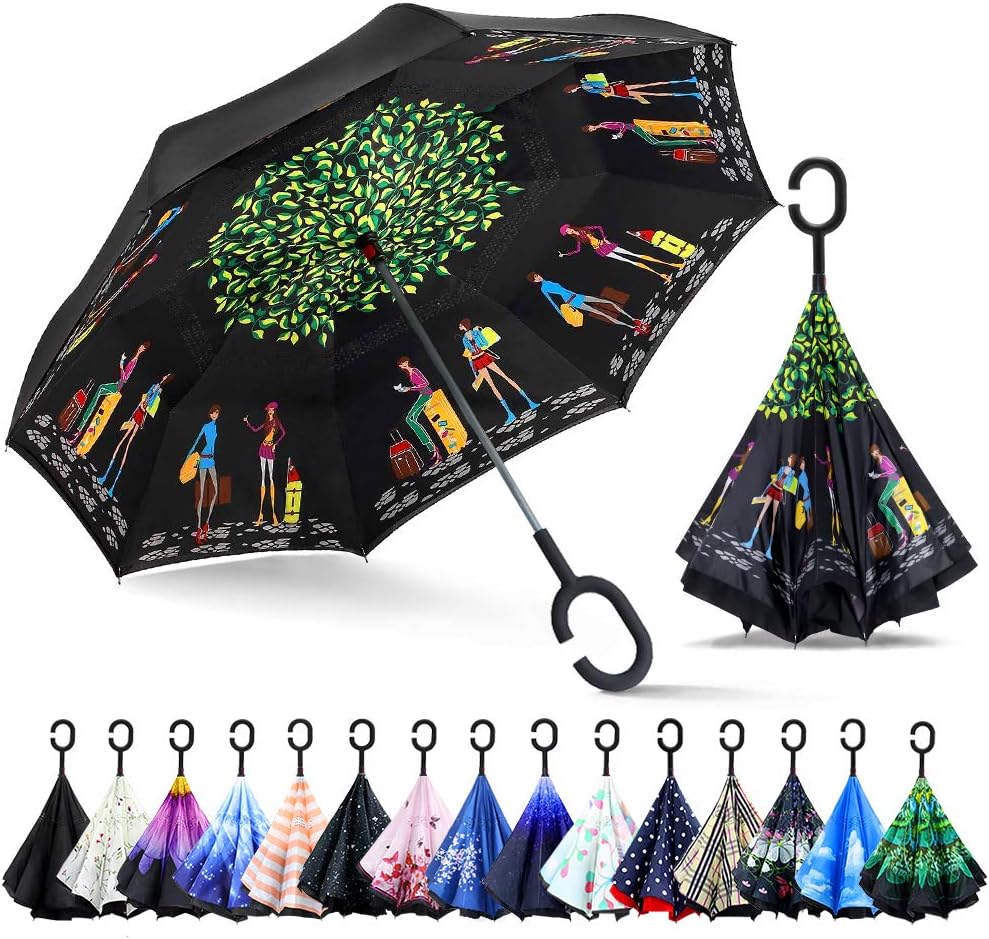 ZOMAKE Inverted Umbrella, Double Layer Reverse Umbrella Large Upside Down Umbrella with UV Protection, Windproof Inside Out Umbrella for Women with C-Shaped Handle