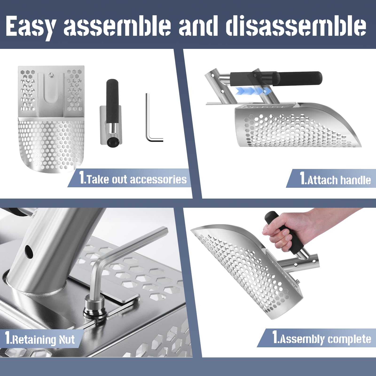 YHANNI Sand Scoop Thickened Stainless Steel Sand Scoop and Shovel for Metal Detecting at The Beach - Fast Sifting Treasure Hunting Tool (Scoop)