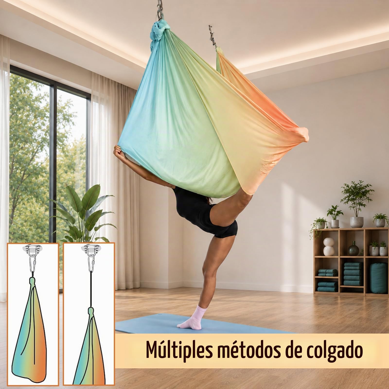 Columpio Yoga Aereo, Telas Aereas, 200 KG Accesorios de Yoga, Hamaca de Yogas 2 en 1, Incluye Hardware de Instalación Completo, para Estiramiento y Movimiento Corporal