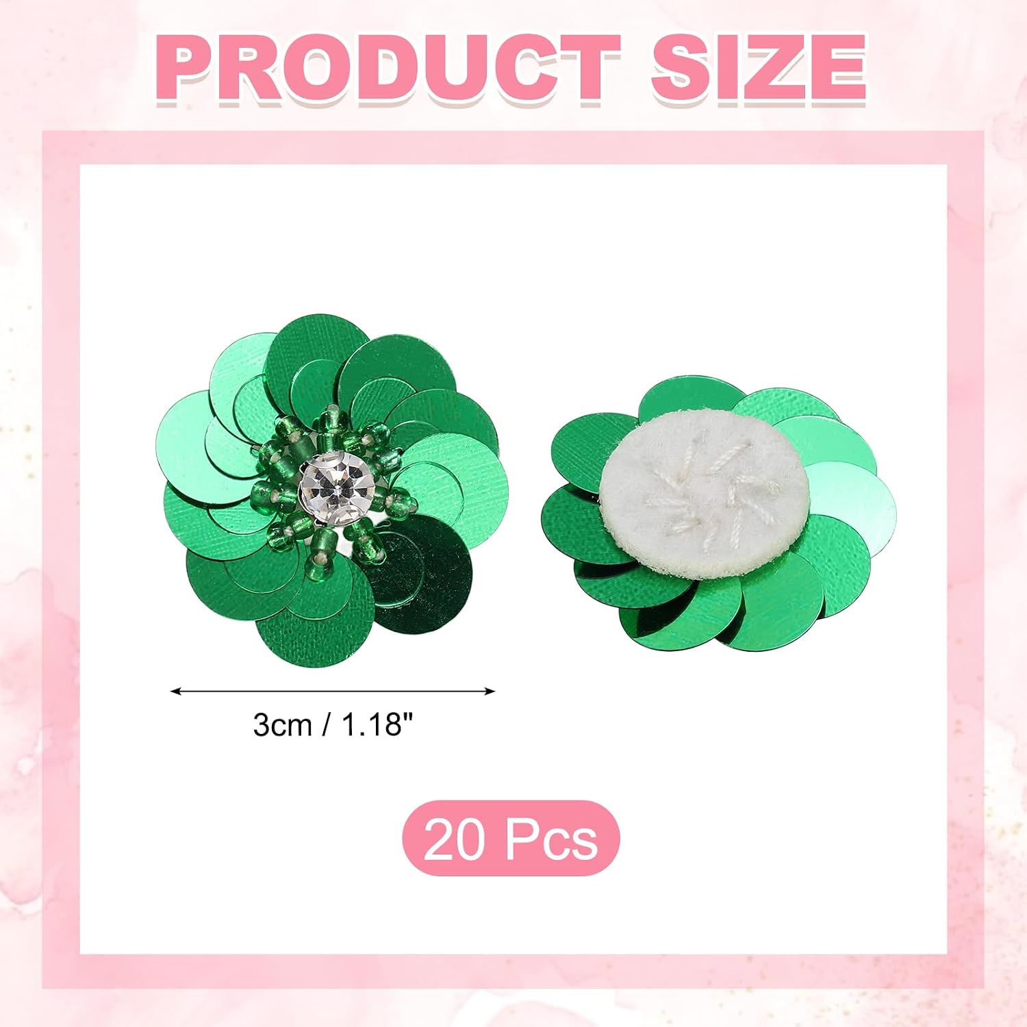 uxcell 20 Pcs Sequin Beaded Flower Appliques, 1.18 Inch Handmade Embroidery Sewing Beads Patches Mini Paillette Crystal Applique for DIY Craft Clothing Bags Headbands Shoes, Green image 2