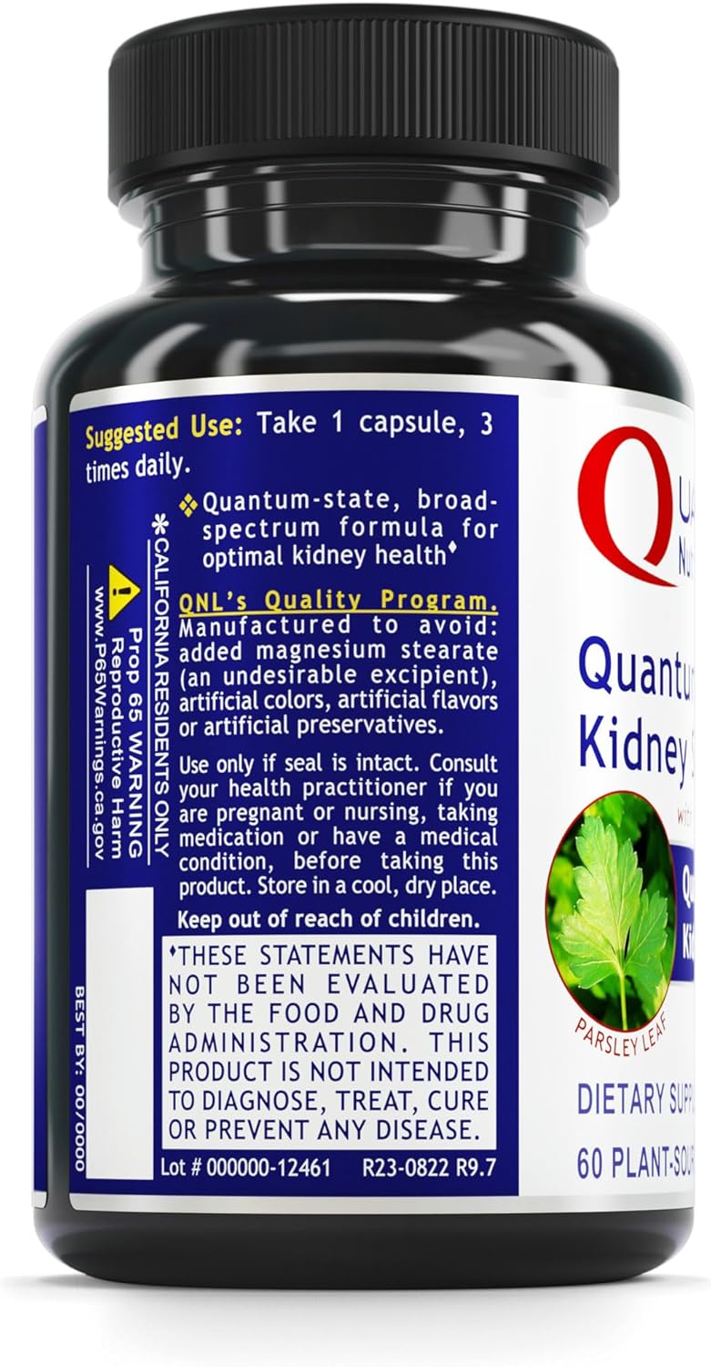 Quantum Nutrition Labs Kidney Support - Kidney Health Supplement, Natural Antioxidant Support for Men and Women with Cranberry, Rhodiola Rosea, and Parsley - 60 Vegetarian Capsules