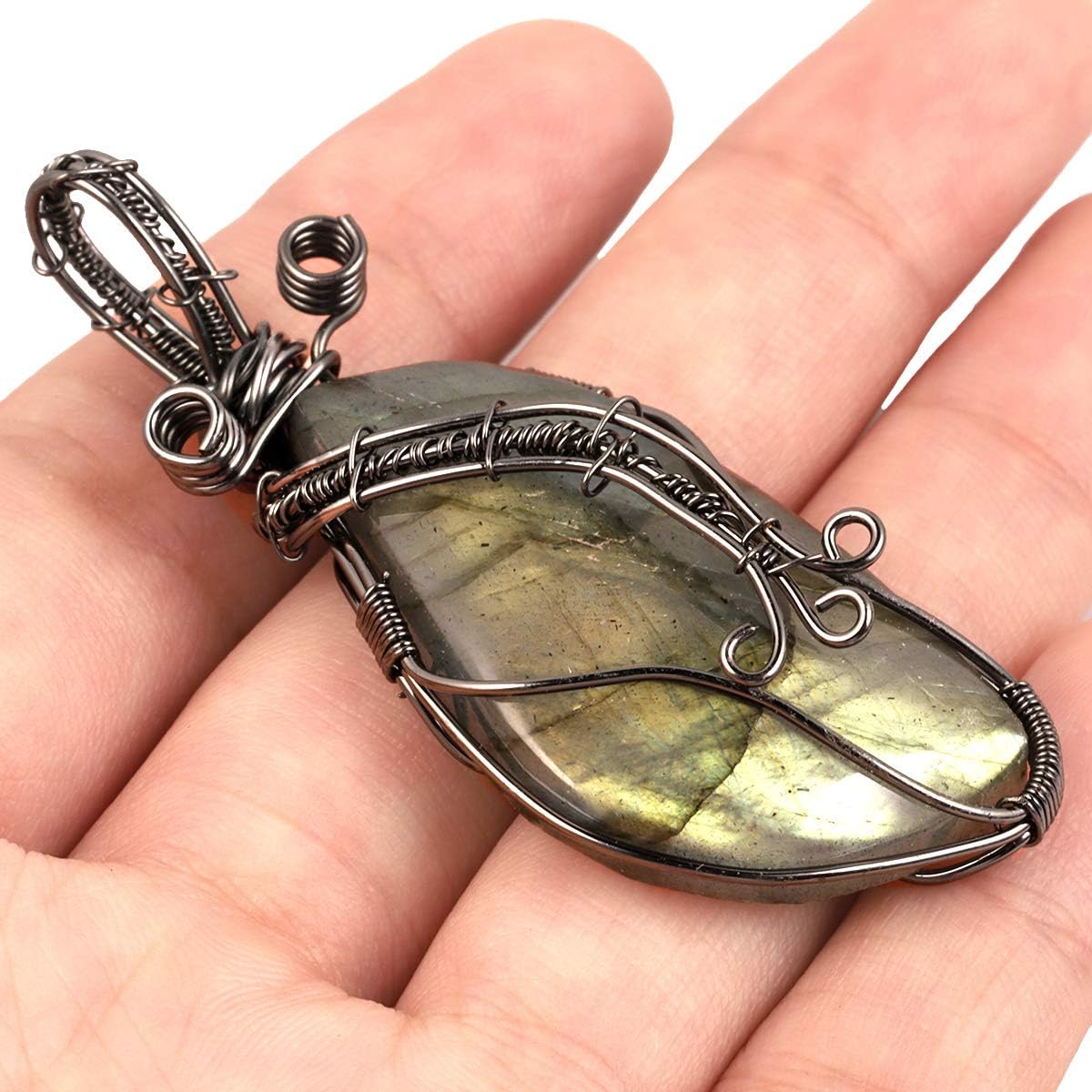 TUMBEELLUWA Labradorite Necklace Irregular Shape Wire Wrapped Quartz Crystal Pendant with Chain Healing Stone Jewelry - Image 2