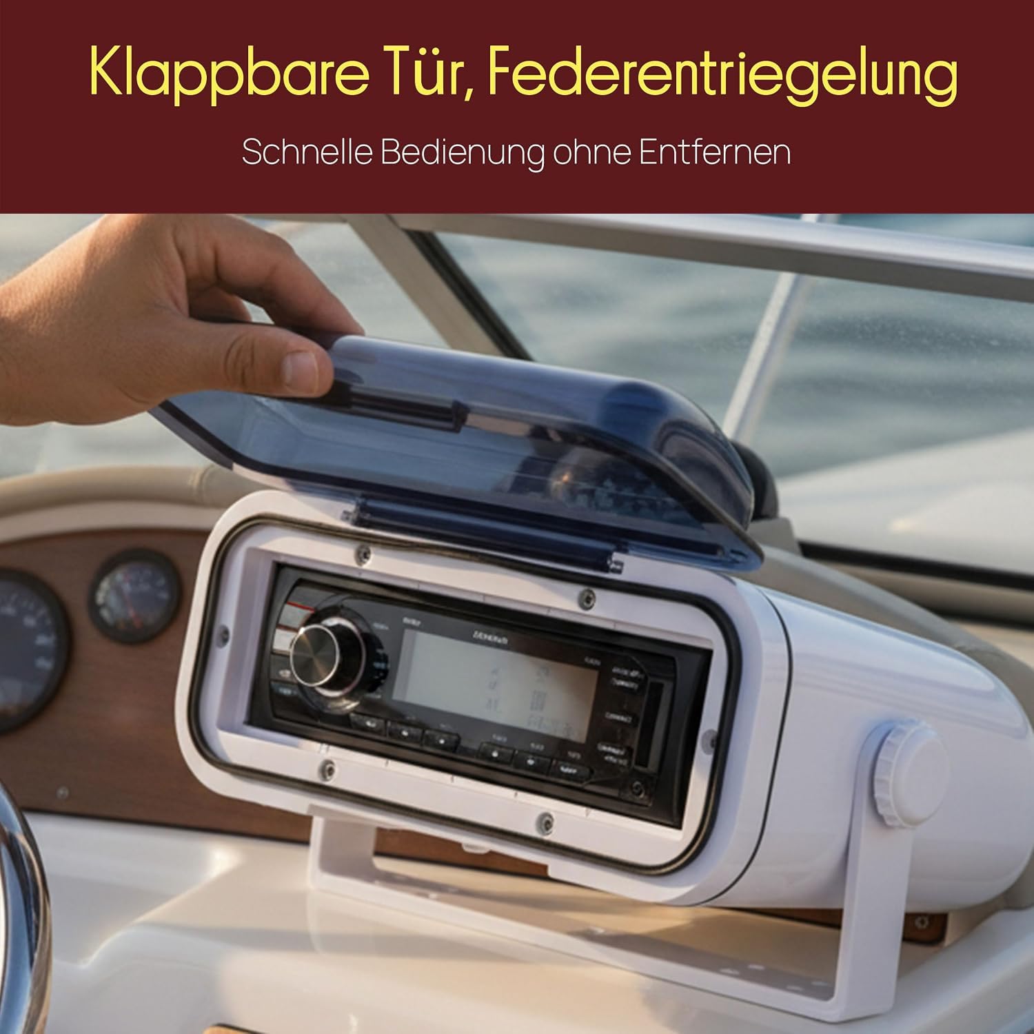 Pyle Marine Radio Schutzgehäuse – wasserdichte 1-DIN Abdeckung für Autoradios & Marine-Radios, UV-beständiges Outdoor Schutzschild mit Klappdeckel, ideal für Boot, Wohnmobil & Außenbereiche – Weiß