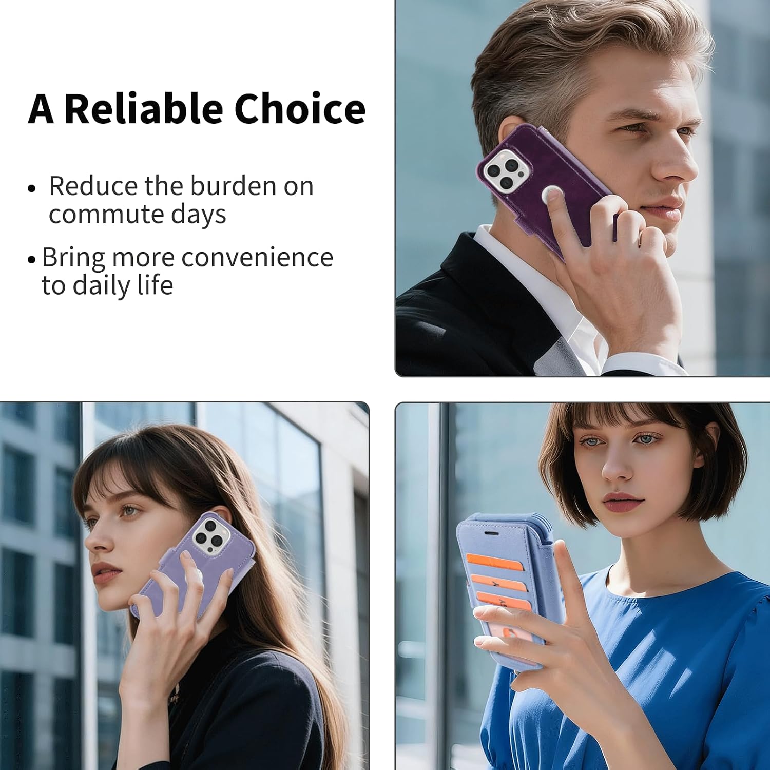 VANAVAGY Compatible for iPhone 13 Pro Wallet Case for Women Men, PU Leather Flip Cover with Wrist Strap for Wireless Charging with RFID Blocking Card Holder Screen Protector,Purple