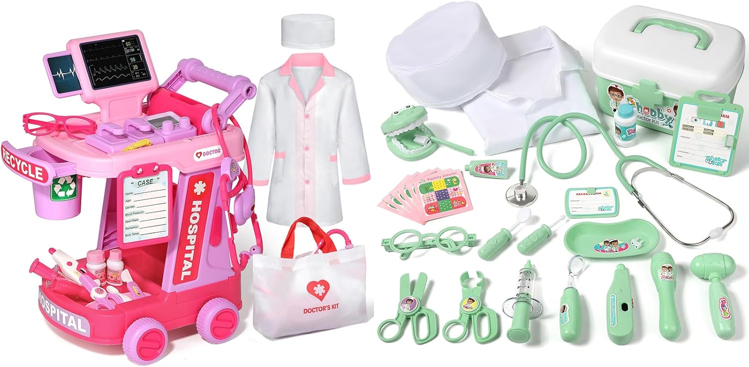 Toys for 2 3 4 5 Years Old Boy Girl Christmas Birthday Gift Pretend Play Doctor Kit and Doctor Cart for Kids