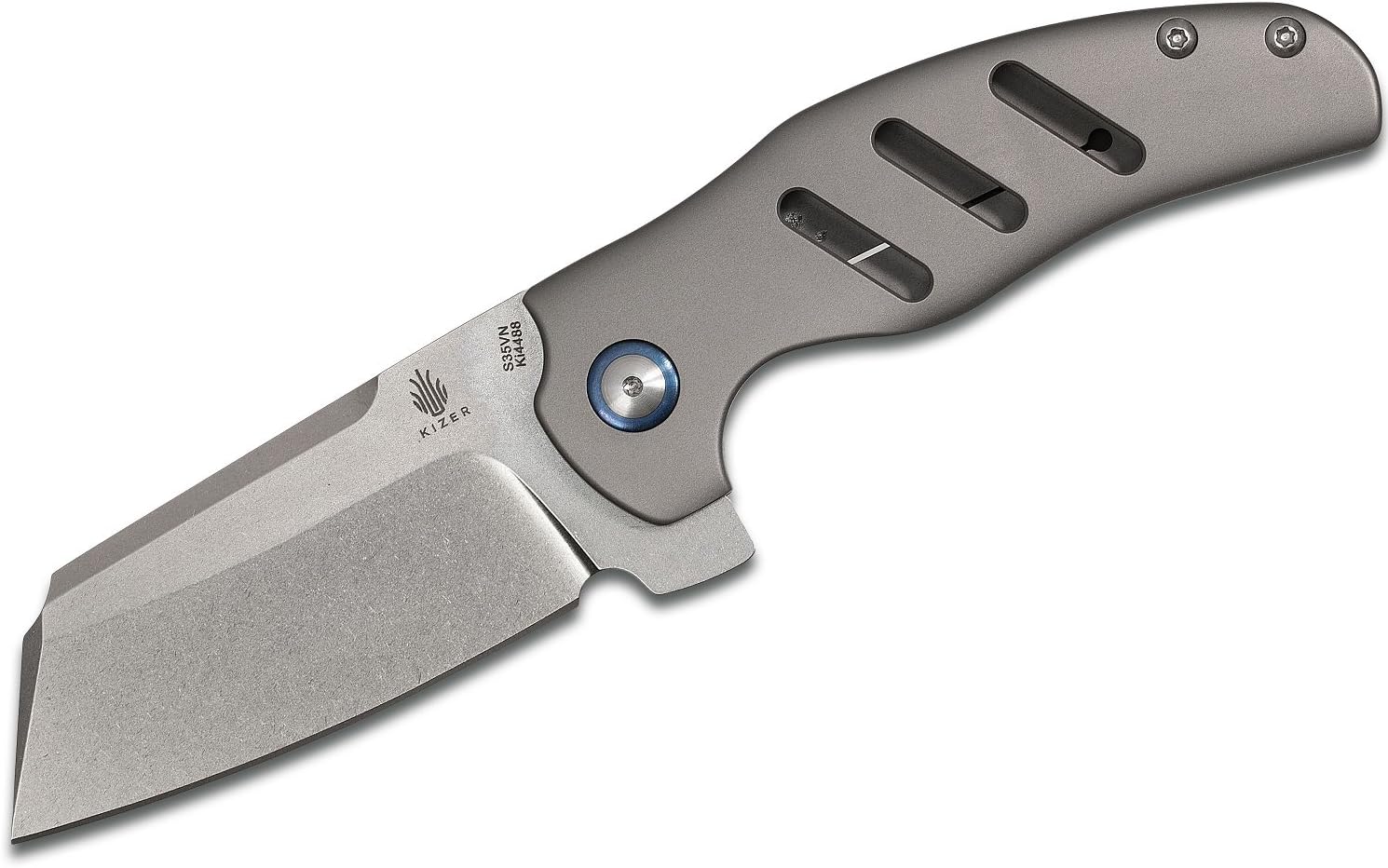 Kizer Cutlery C01C 3.25" Flipper Titanium Stonewash Plain Flooding Knife, Gray