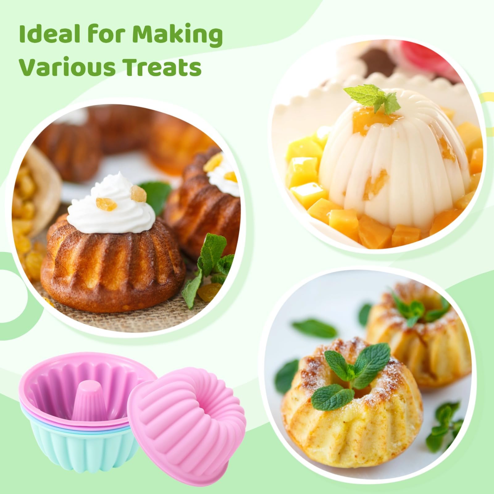 48 verschiedene Silikon-Donut-Formen, klein und mittelgroß, antihaftbeschichtet, vielseitig, geriffelt, für Muffins und Kuchen