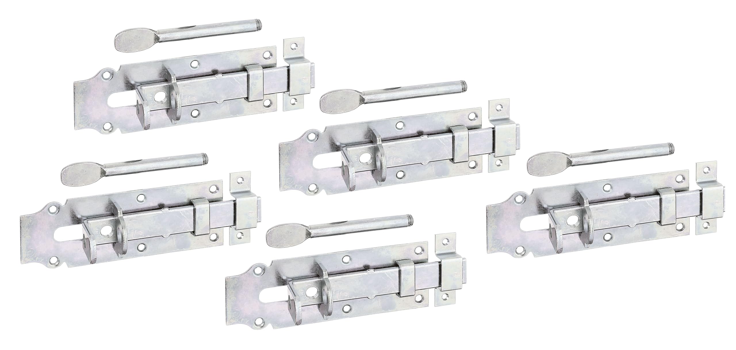Alberts 841126 Stalltür-Schlossriegel | gerade, mit flachem Griff und befestigter Schlaufe | galvanisch verzinkt, Dickschichtschutz | Platte 180 x 64 mm | 5er Set