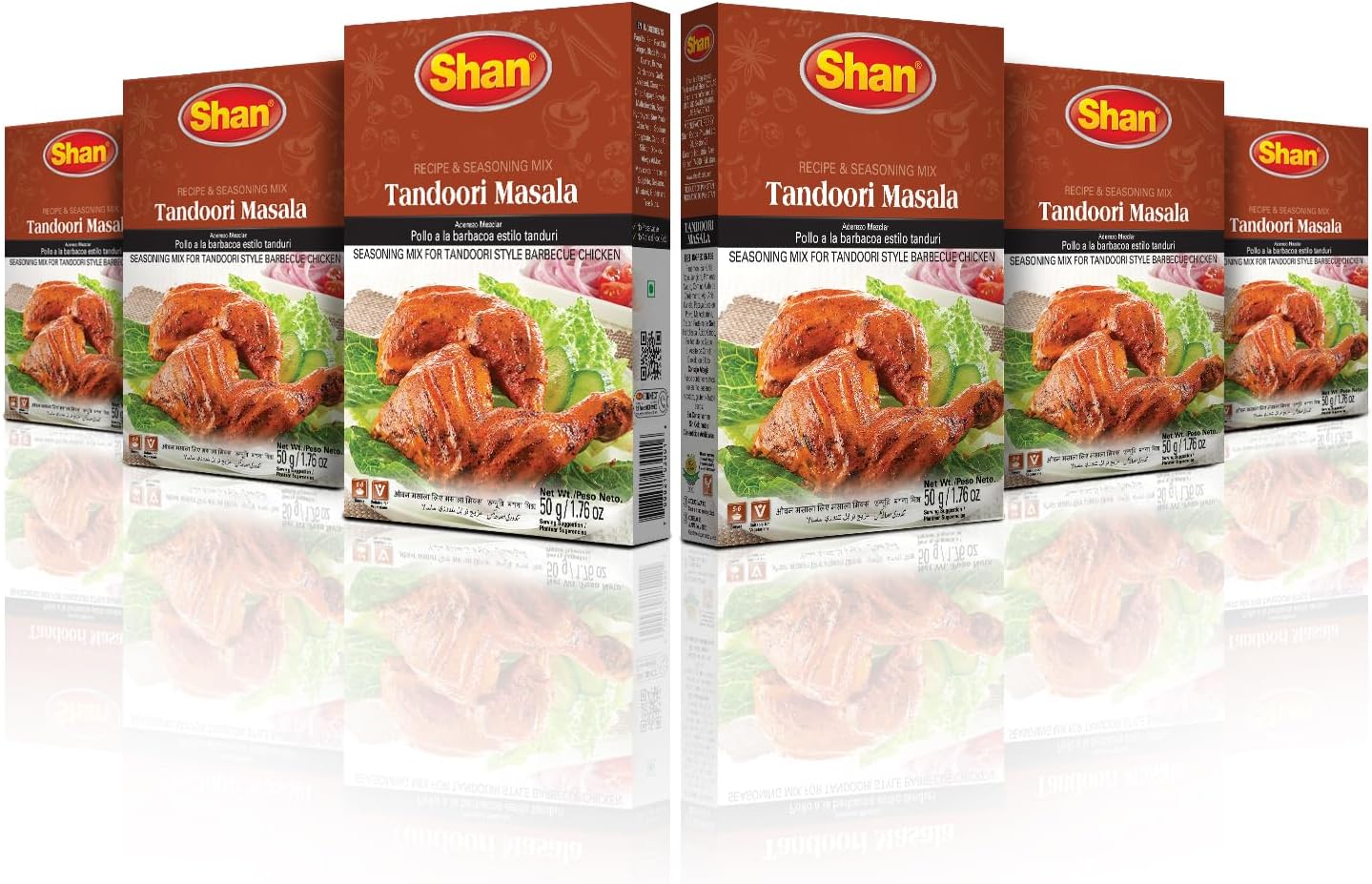 Shan - Tandoori Masala Seasoning Mix (50g) - Spice Packets for Tandoori Style Chicken (Pack of 6)