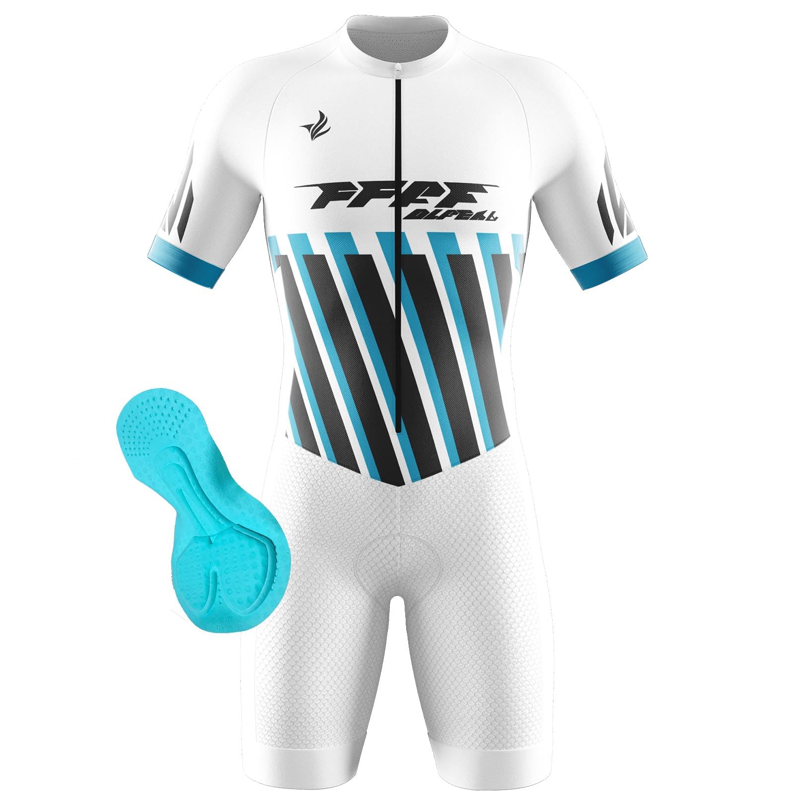 2025 Herren Fahrrad-Skinsuit Triathlon Anzug Herren Herren Radsportanzug gepolstert einteilig Trisuit Bike Top Short Trisuit Einteiler (Q7,L)