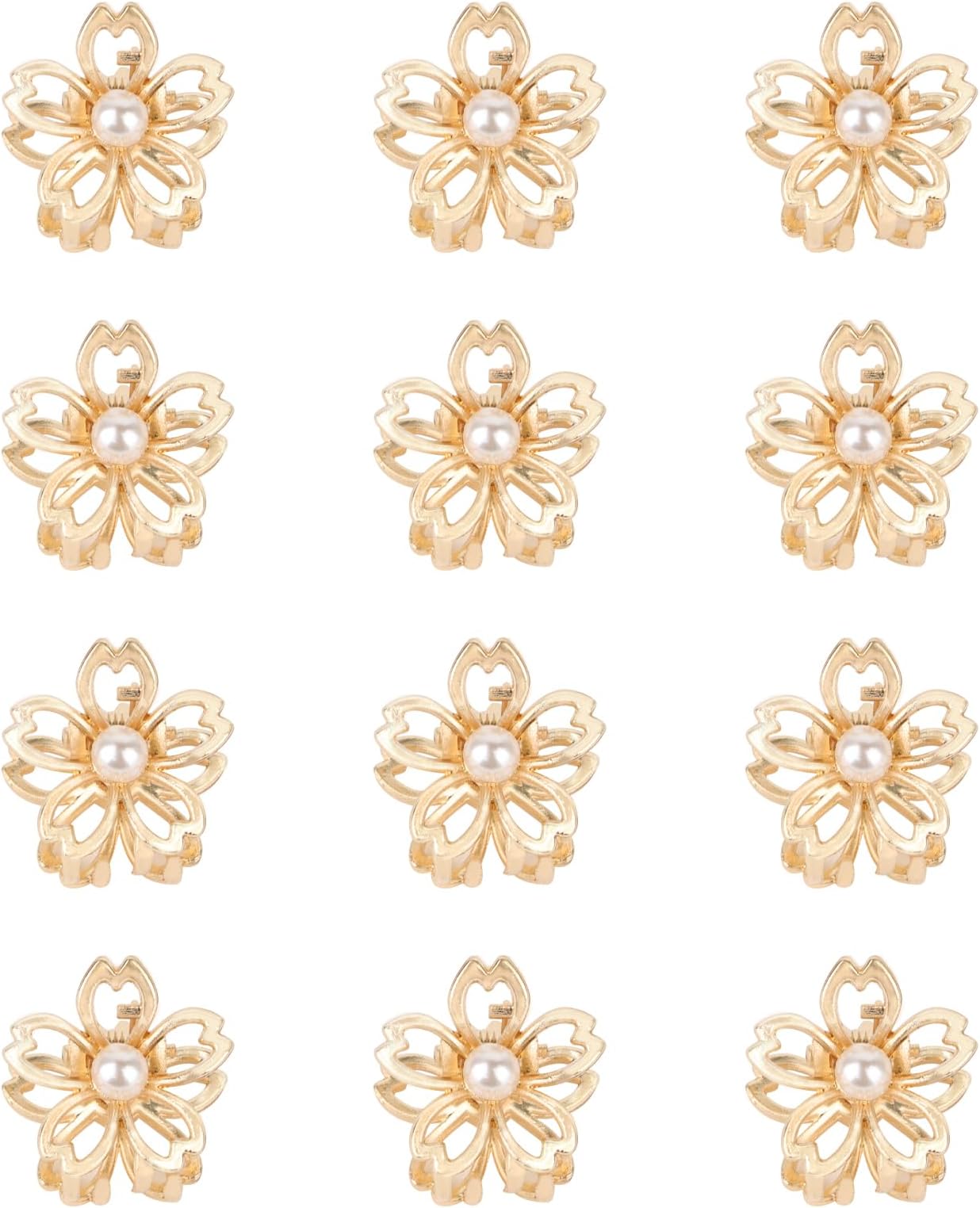 YISSION Small Daisy Hair Clips for Women Girls - Cute Metal Hair Barrettes with Pearl for Thin Thick Hair, Mini Gold Flower Claw Clips