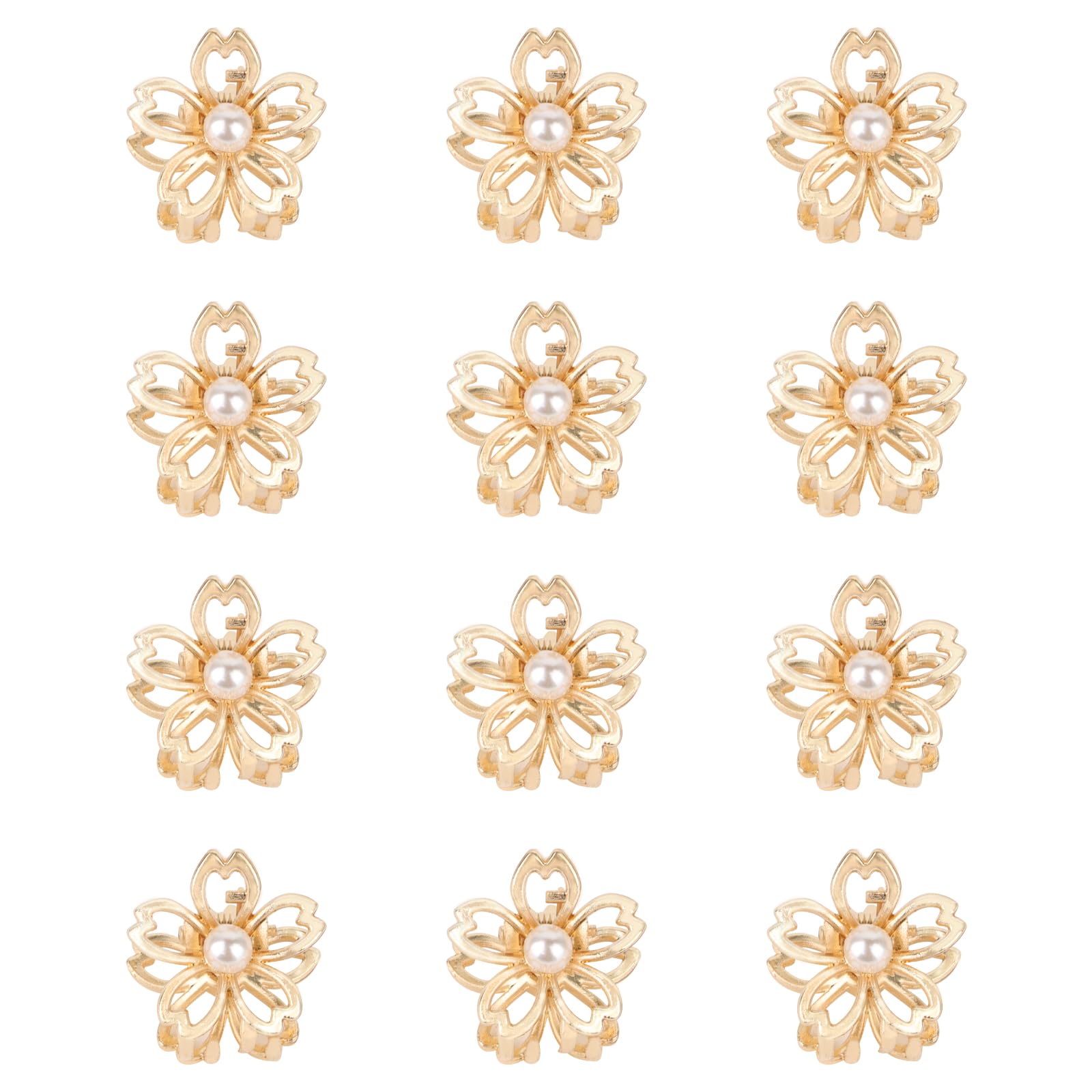 YISSION Small Daisy Hair Clips for Women Girls - Cute Metal Hair Barrettes with Pearl for Thin Thick Hair, Mini Gold Flower Claw Clips