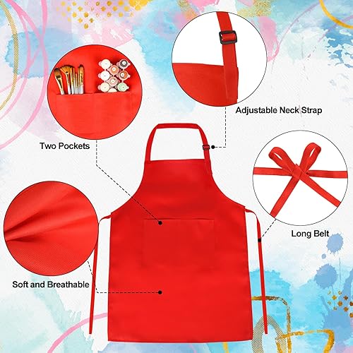 Miniatura 3 de PLULON 8 delantales para niños con 2 bolsillos, delantales de pintura para niños, delantales de pintura ajustables, delantales de chef para niñas,