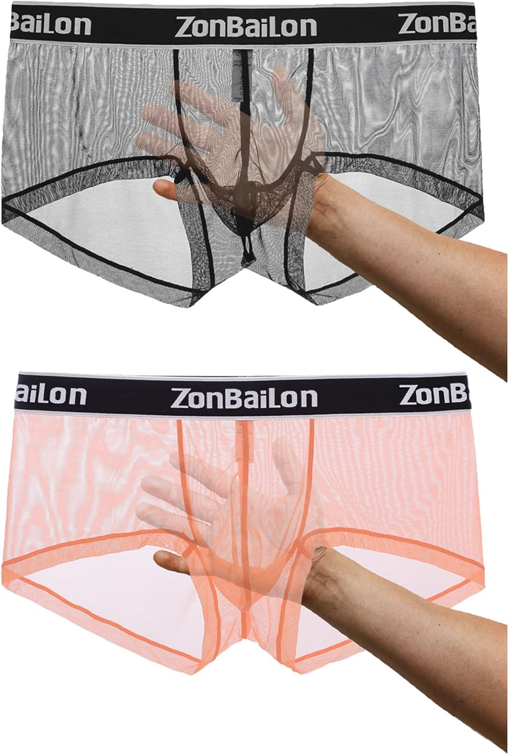 JINSHI Men's Sexy See Through Boxer Briefs Mesh Breathable Lingerie Bulge Pouch Cool Sheer Transparent Soft Underwear M 3XL