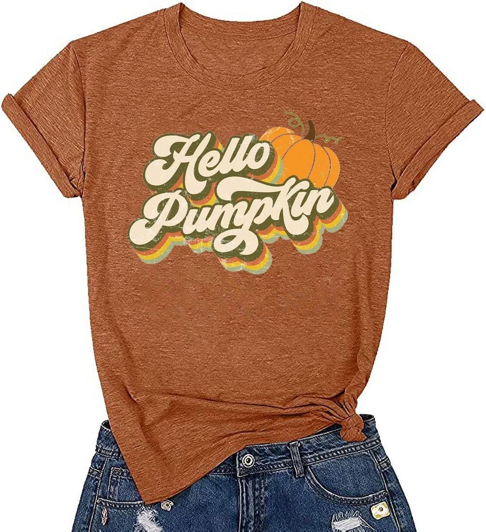 Fall T-Shirt for Women Family Halloween Thanksgiving Tops Cute Autumn Thankful Pumpkin Graphic Tees