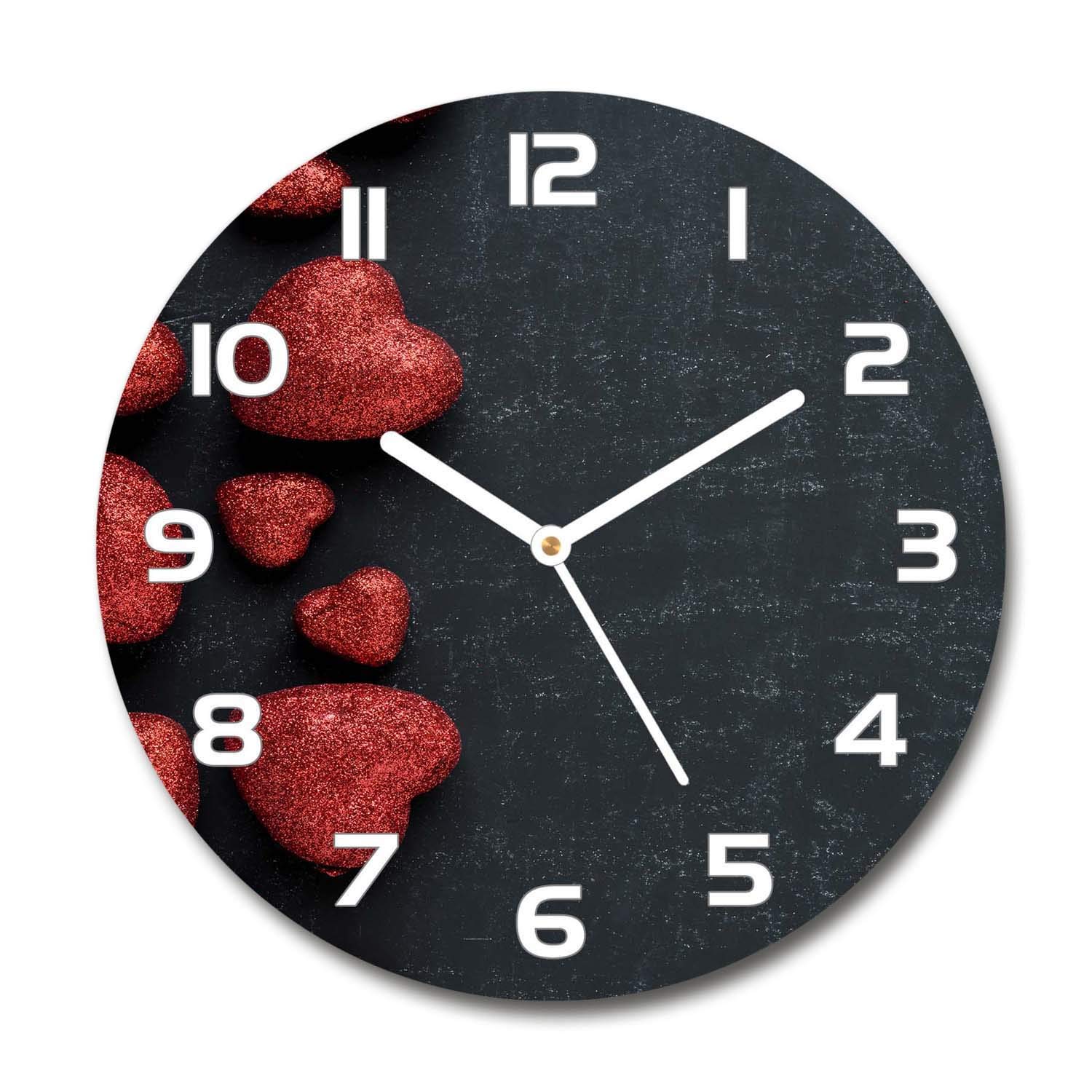 Horloge silencieuse en verre 60x60 cm sans tic-tac avec motif coeurs Tulup