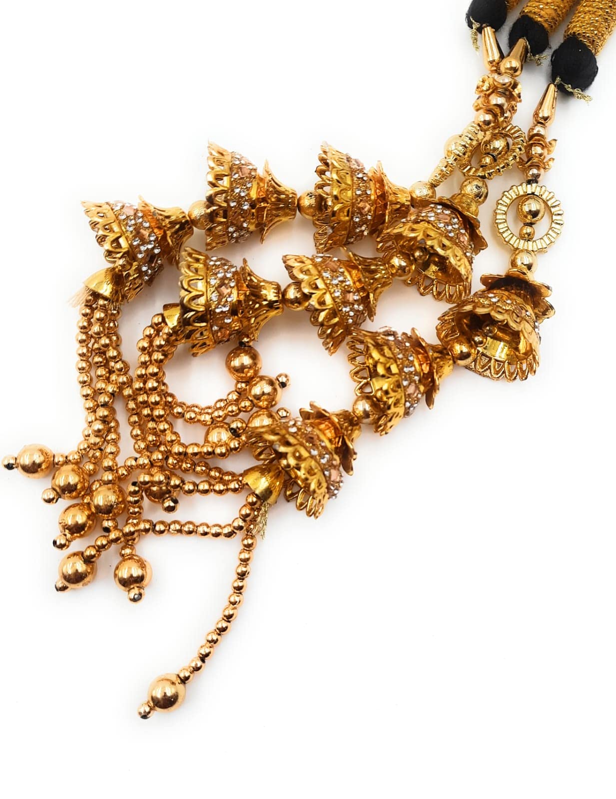 Handgefertigter Punjabi-Paranda im Jhumka-Stil für Damen und Mädchen, traditionelles Haar-Accessoire mit Perlen und Quasten, Patiala Shahi Parandi, Choti (hängend, Schwarz und Jhumka-Gold), einteilig,