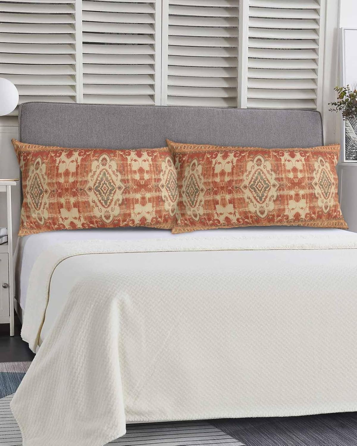 DecorLovee Red Boho California King Pillow Case - Microfiber Bed Throw Pillow Covers, Southwestern Vintage Geometric Art Decorative Lumbar Pillow Cover with Envelope Closure for Sofa/Travel 20"x40"