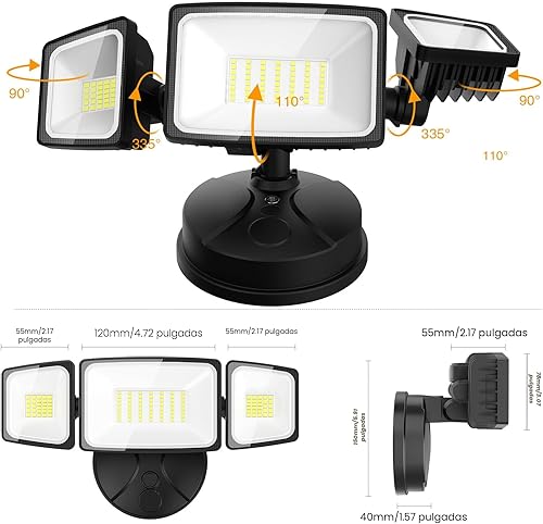 Miniatura 9 de Onforu Luz de seguridad LED de 50 W, 5000 lm, luz de inundación para exteriores súper brillante con 3 cabezales ajustables, IP65 impermeable, 5000