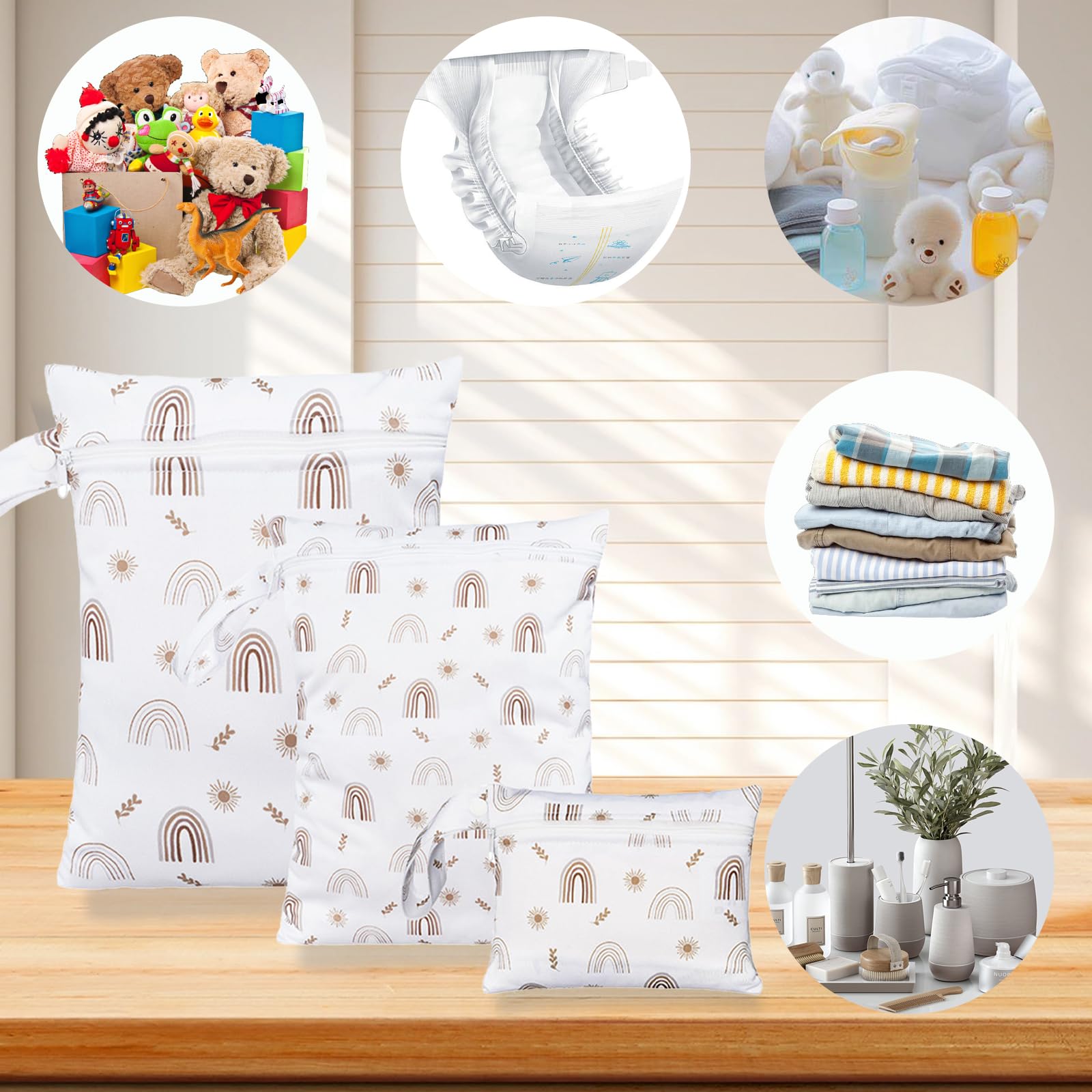 3 Pièces Sac à Couches Lavables, Sac de Couche Réutilisable,Imperméable Sac de Rangement à Couches pour la Natation Camping Voyage Fitness Plage