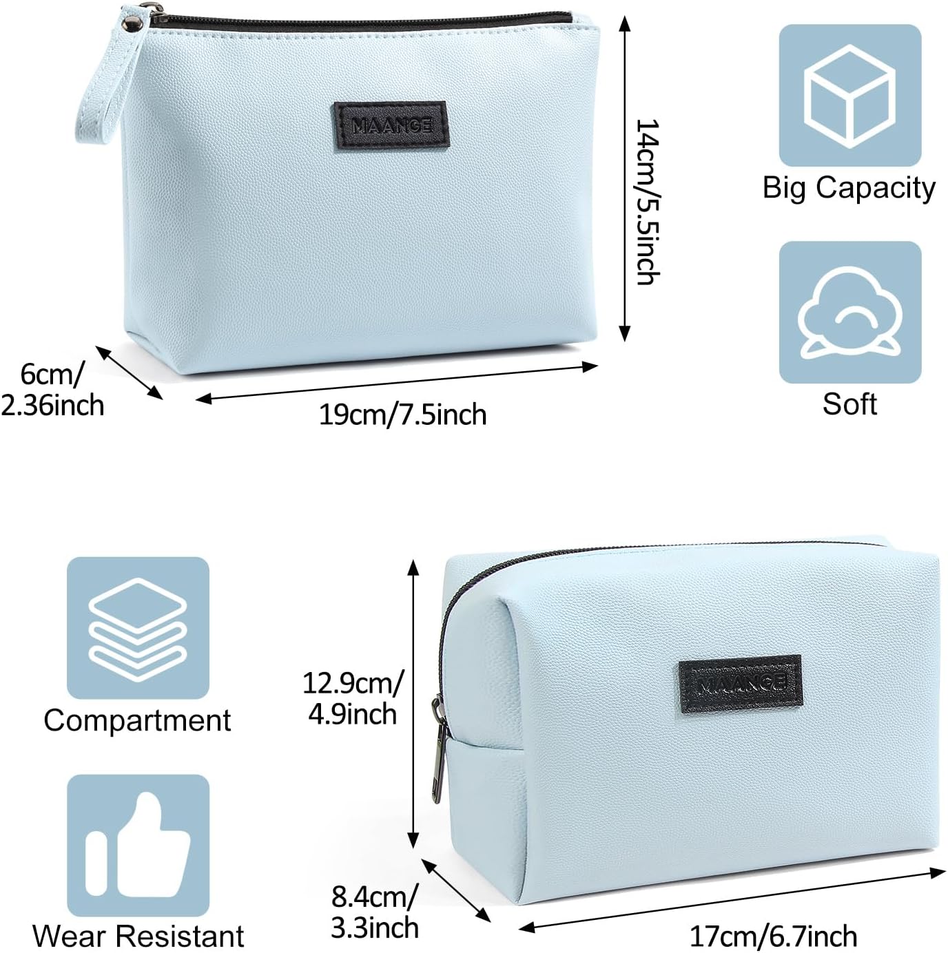MAANGE Cosmetic Bags for Women Small Makeup Bag for Purse Pu Leather Makeup Pouch Travel Makeup Bag with Zipper Make Up Bag for Travelling