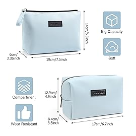 MAANGE Small Makeup Bag, 2 Style Cosmetic Bags for Women Pu Leather Travel Makeup Bag for Purse Zipper Makeup Pouch,Blue