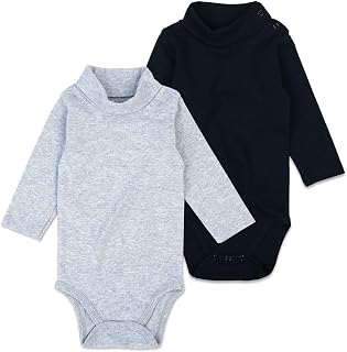 Baby Turtleneck Bodysuit Long Sleeve Boy Girl Solid Cotton Jumpsuit Outfit 0-24 Months, 2 Pack