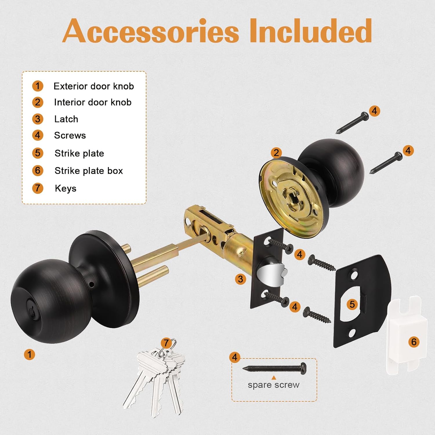 Probrico (2 Pack Keyed Alike Door Knobs Combo Pack, Oil Rubbed Bronze Lockset Contemporary Style, Entry Door Knob Exterior, Contractor Pack